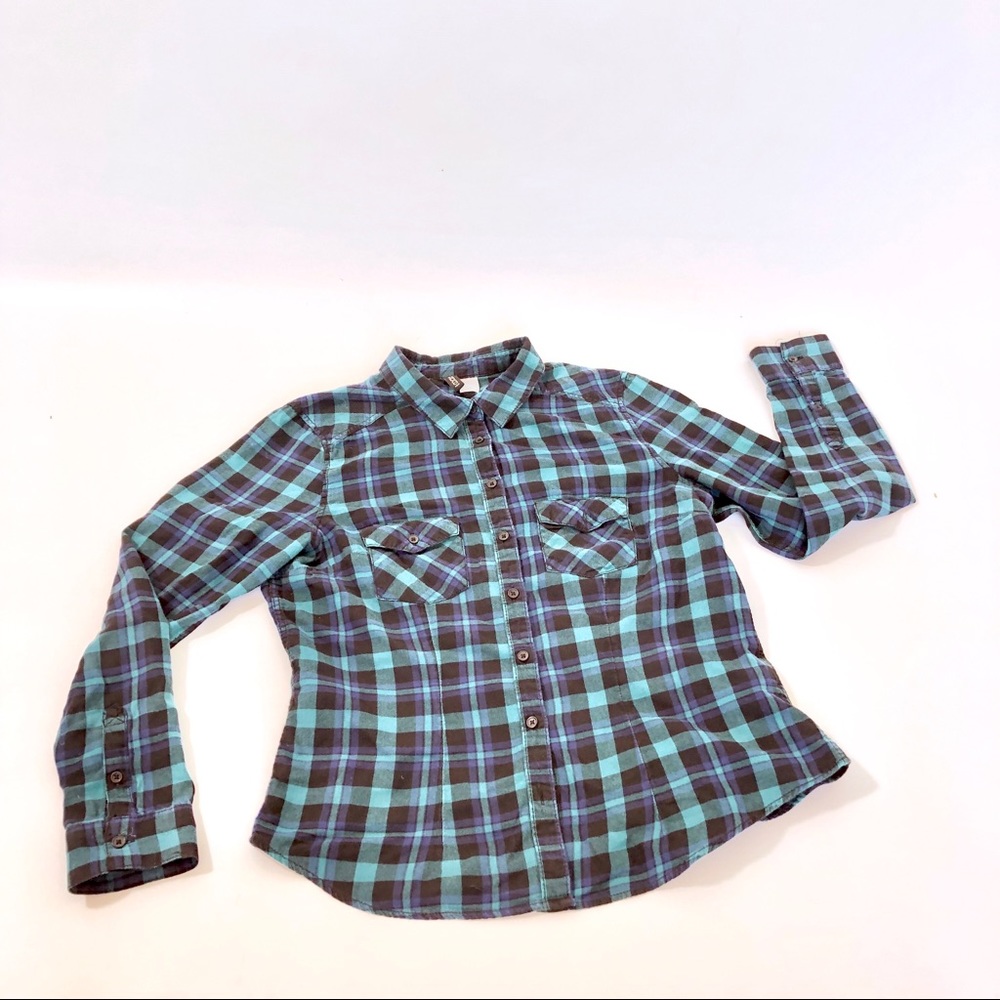 H&M Women’s Divided Blue Green Flannel w Pockets